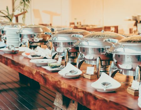 Selective focus point on Catering buffet in hotel restaurant - Vintage filter effect